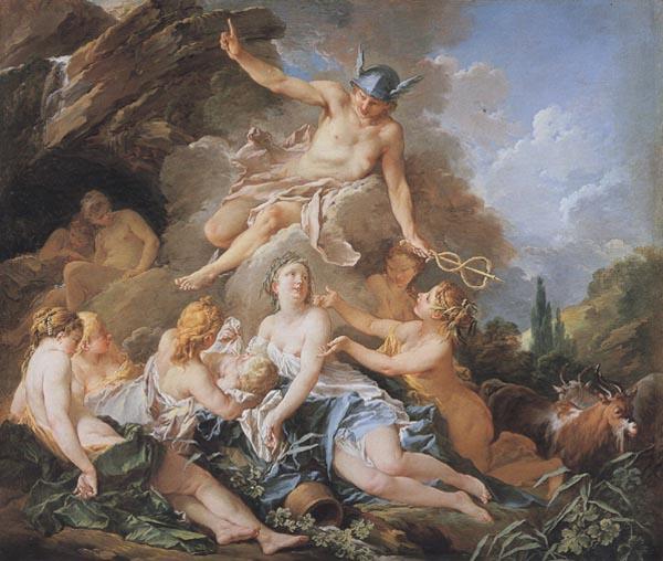 Francois Boucher Mercury confiding Bacchus to the Nymphs oil painting image